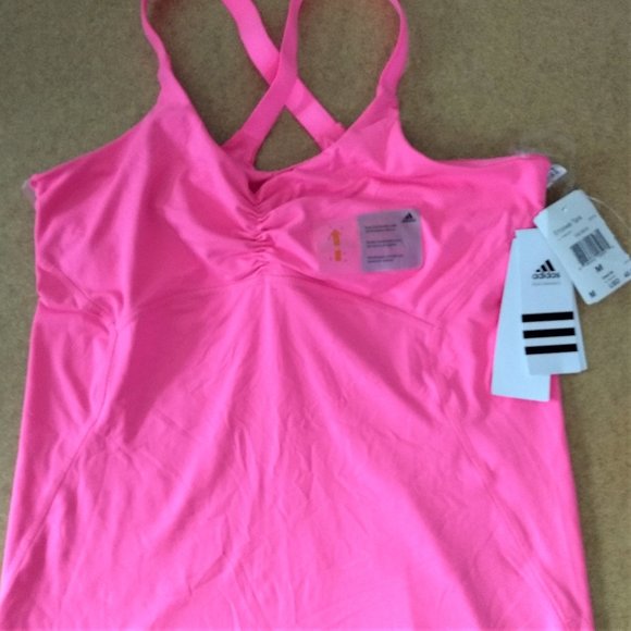 NWT Adidas Active tank top M L XL Women hot pink bra Lined X27713 Cross Straps - Picture 2 of 4
